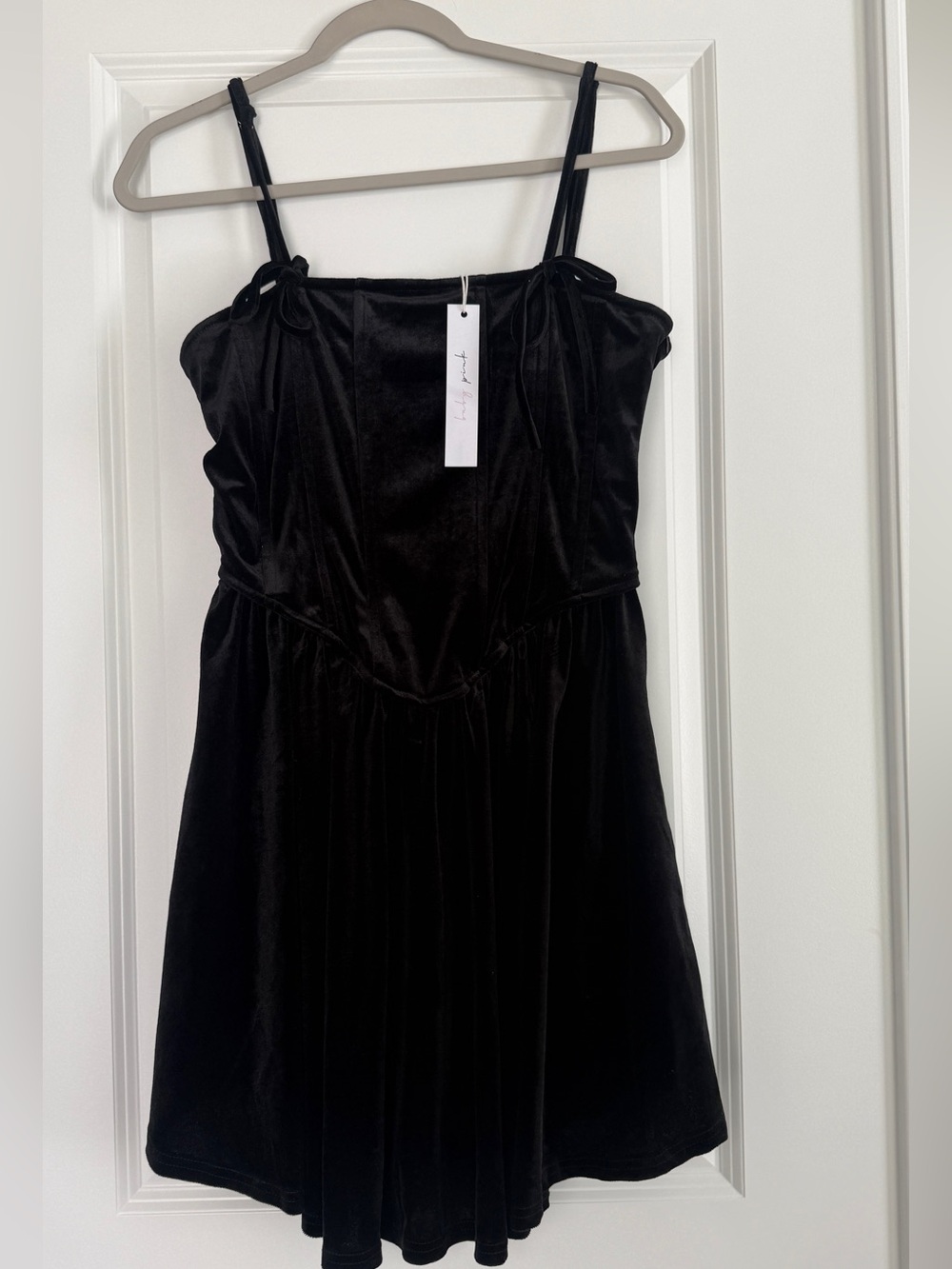 Boutique Baby Pink Black Velvet with bows Dress Holiday